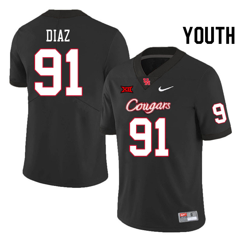 Youth #91 Joshua Diaz Houston Cougars Big 12 XII College Football Jerseys Stitched-Black - Click Image to Close